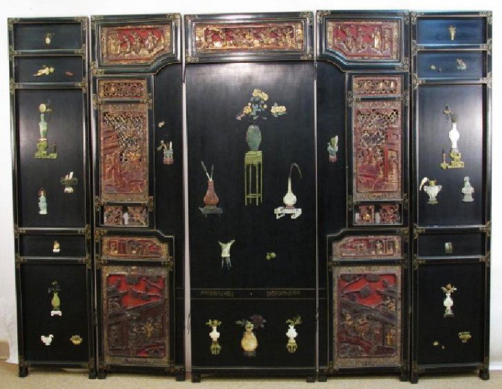 EARLY 20TH C CHINESE HARDSTONE INLAID SCREEN (1 of 10)