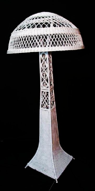 LARGE HEYWOOD WAKEFIELD VINTAGE WHITE WICKER FLOOR LAMP (1 of 6)
