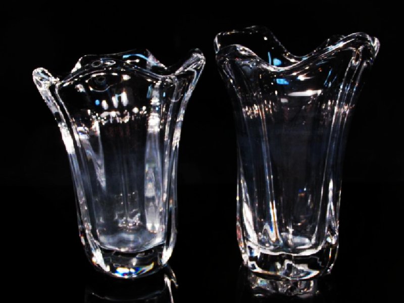 PAIR DAUM NANCY FREEFORM CLEAR GLASS VASES (1 of 7)