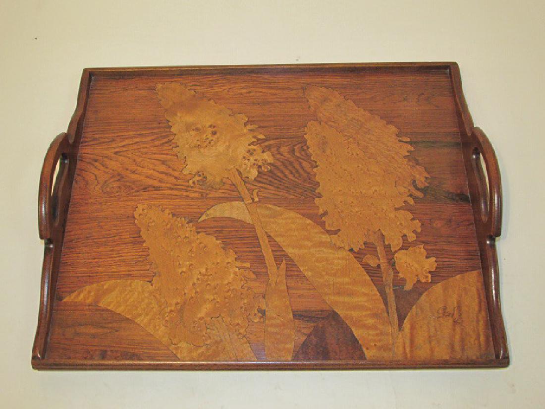 EMILE GALLE INLAID FRUITWOOD SERVING TRAY (1 of 9)