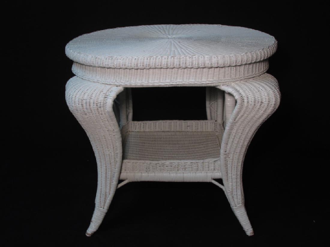 VINTAGE OVAL WHITE WICKER SIDE TABLE (1 of 6)