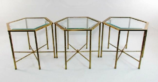 VINTAGE HEXAGONAL BRASS SIDE TABLES/COFFEE TABLE (1 of 5)