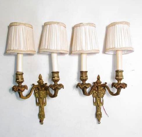PAIR 19TH C GILDED BRONZE SCONCES (1 of 9)