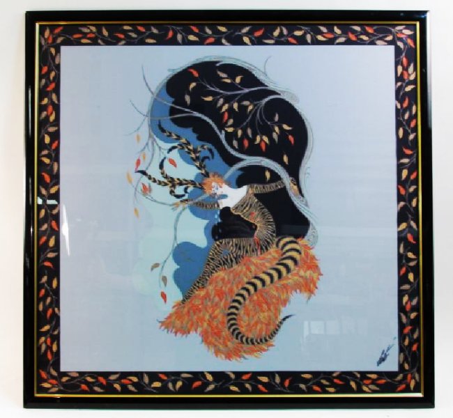 ERTE FRAMED SILK SCARF 38" X 39" (1 of 5)