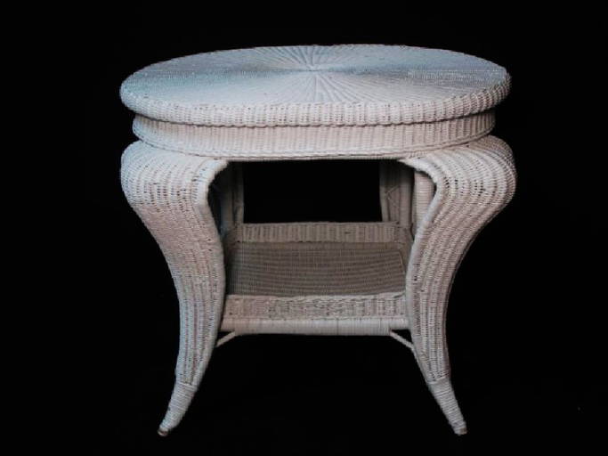 Vintage Oval White Wicker Side Table