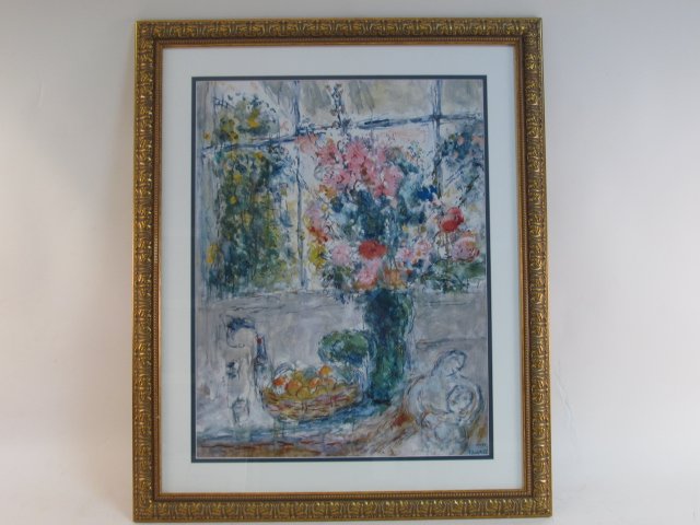 LARGE FRAMED DECORATIVE PRINT SIGNED MARC CHAGALL (1 of 7)