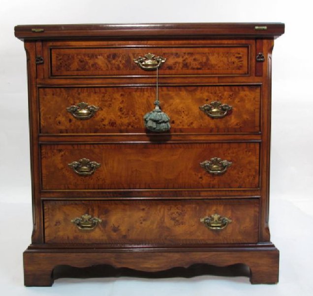 SMALL BURLED WOOD FLIP TOP CHEST OF DRAWERS (1 of 7)