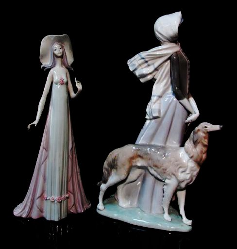 TWO LLADRO FIGURES: LADY W/ GREYHOUND & DEBUTANTE (1 of 10)