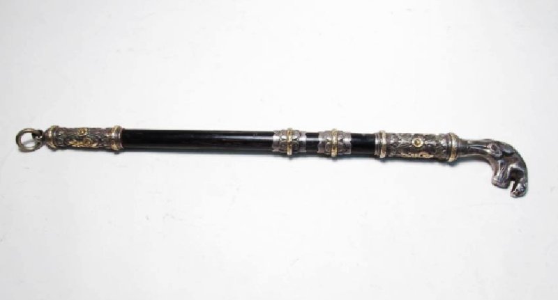 19TH C SILVER & EBONY QUIRT OR RIDING CROP HANDLE (1 of 9)