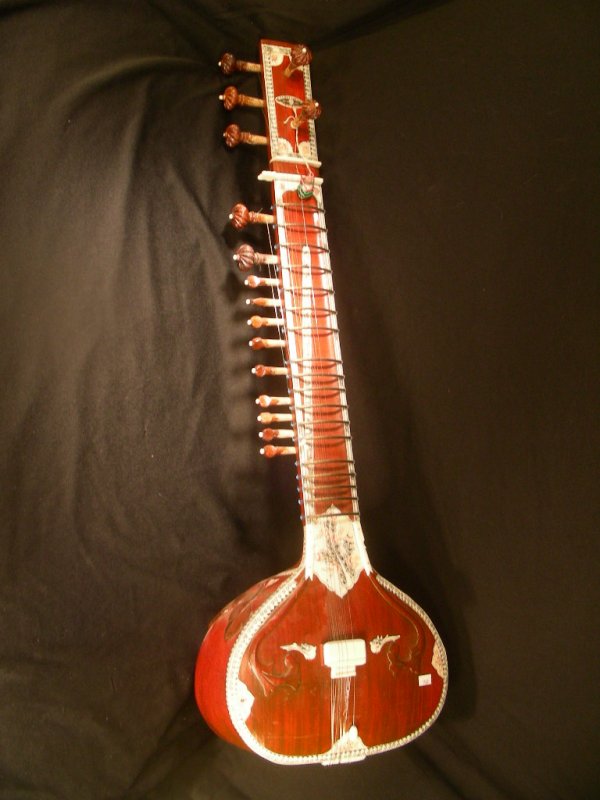 INDIA CARVED SARDAR FLUTE PAINTED INLAY GOURD
