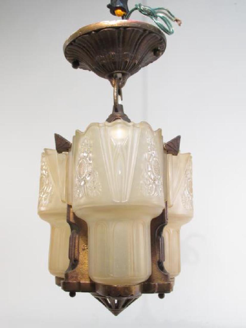 ART DECO PRESSED GLASS & METAL CEILING LIGHT (1 of 10)