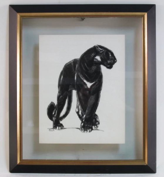 VINTAGE PAUL JOUVE COLOR LITHOGRAPH PANTHER DEBOUT (1 of 5)