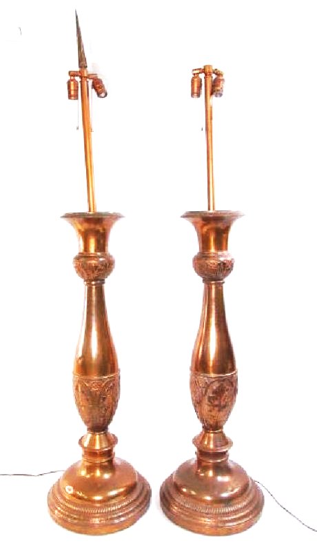 PAIR LARGE ARTS & CRAFTS COPPER CLAD FLOOR LAMPS (1 of 9)