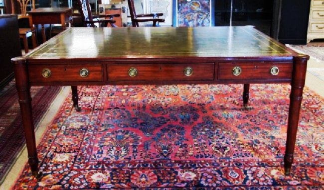 BAKER NEOCLASSICAL STYLE LEATHER TOP PARTNERS DESK (1 of 7)