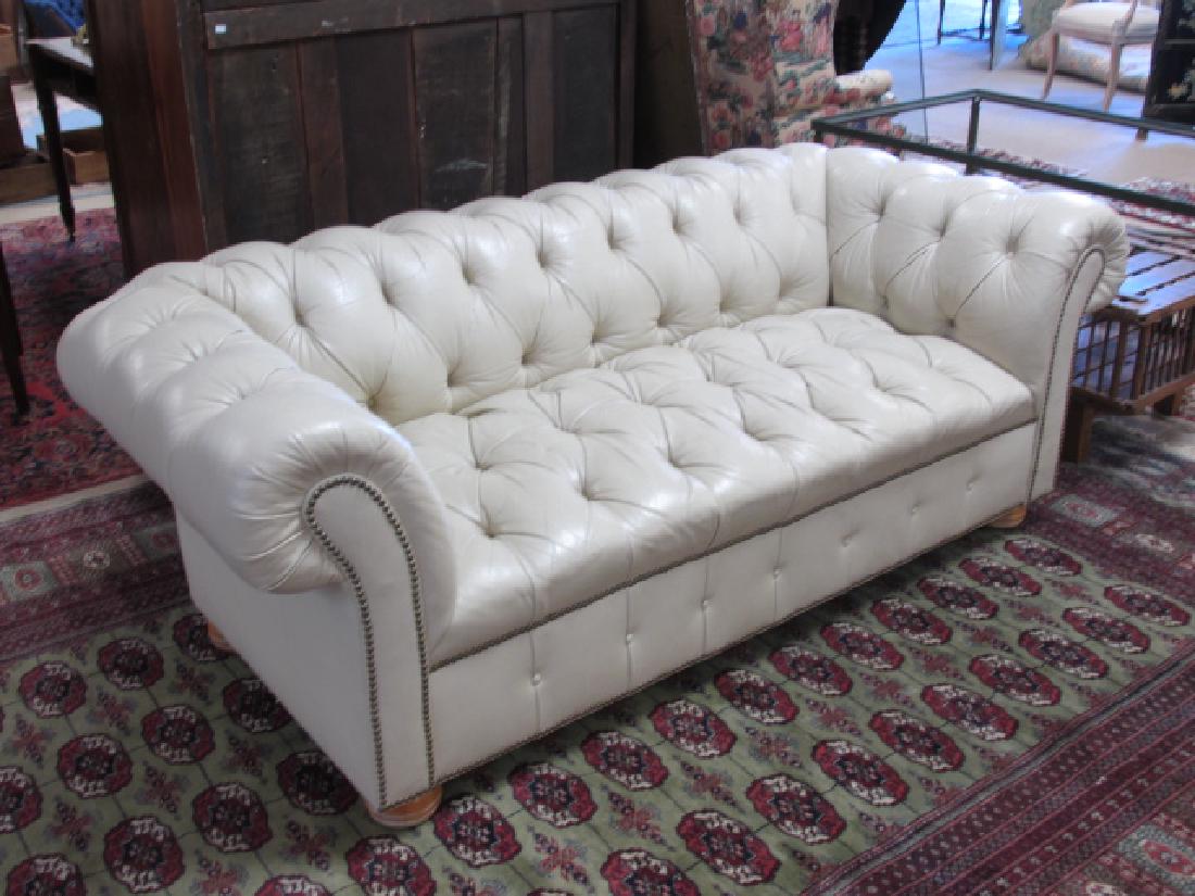 SMALL OFF-WHITE TUFTED LEATHER SOFA (1 of 7)