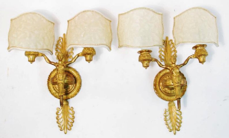 PAIR ANTIQUE BRONZE DORE FIGURAL SCONCES (1 of 8)