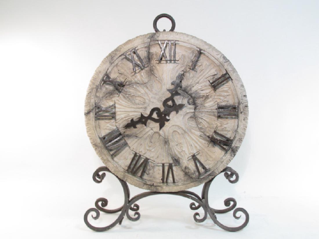 HEAVY IRON & CAST STONE FIRE SCREEN CLOCK (1 of 4)
