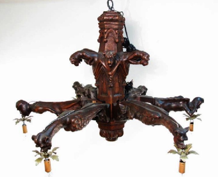 ANTIQUE GOTHIC REVIVAL CARVED WOOD CHANDELIER (1 of 9)