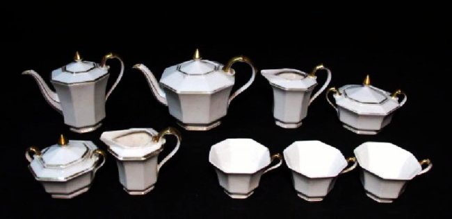 TIRSCHENREUTH GOLD BANDED PORCELAIN TEA SET 9 PCS (1 of 8)