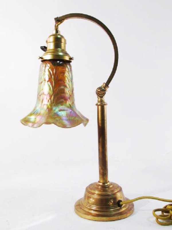 ANTIQUE LOETZ ART GLASS & BRONZE DESK LAMP (1 of 7)
