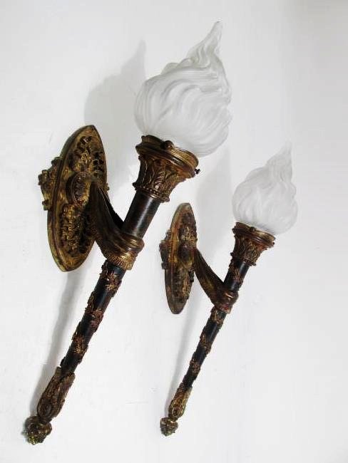 PAIR 19TH C EMPIRE STYLE BRONZE SCONCES (1 of 11)