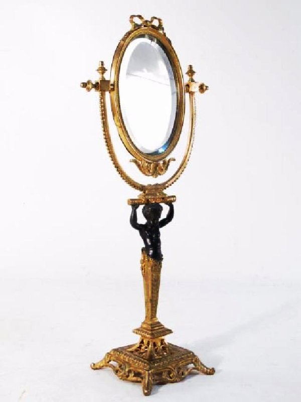 EMPIRE STYLE GILT BRONZE SWIVEL VANITY MIRROR (1 of 8)
