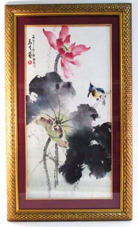 CHINESE WATERCOLOR BRUSH PAINTING W/ BIRD (1 of 6)