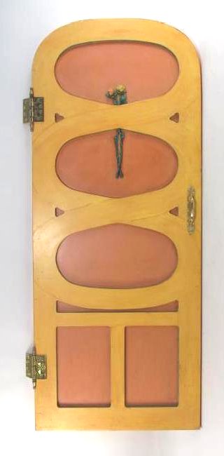 SMALL PAINTED ART DECO WOOD DOOR W/ DECORATIVE HINGES (1 of 5)