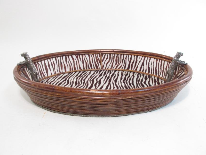 BRITISH COLONIAL OVAL BASKET WITH TIGER SKIN (1 of 9)