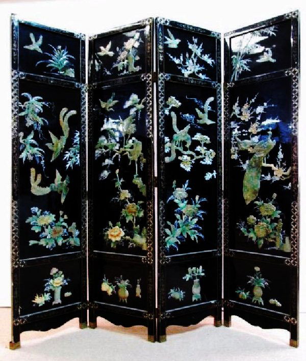 CHINESE BLACK LACQUER HAND PAINTED DIVIDER SCREEN (1 of 10)