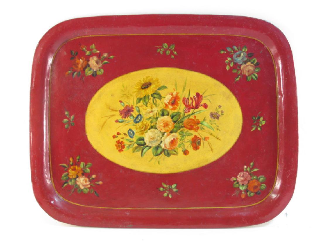 VINTAGE FRENCH HAND PAINTED TOLEWARE TRAY (1 of 5)