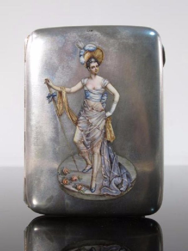 ANTIQUE ENAMELED SILVER COMPACT CASE FASHION LADY (1 of 7)