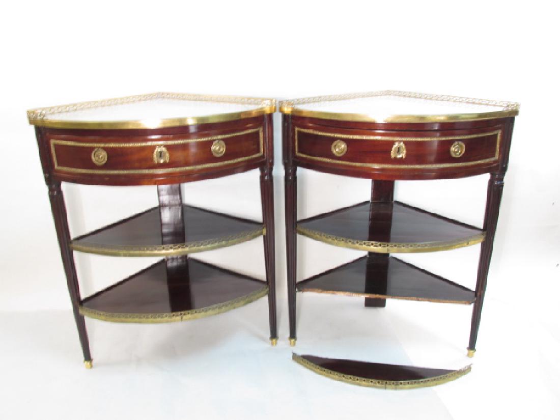 PAIR LOUIS XVI STYLE MAHOGANY CORNER TABLES (1 of 10)