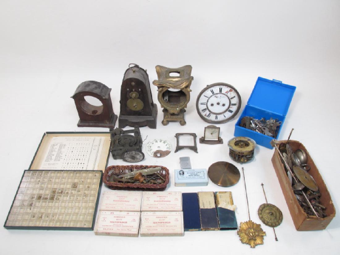 LARGE BOX LOT CLOCK PARTS, SCREWS, MOVEMENTS, ETC (1 of 10)