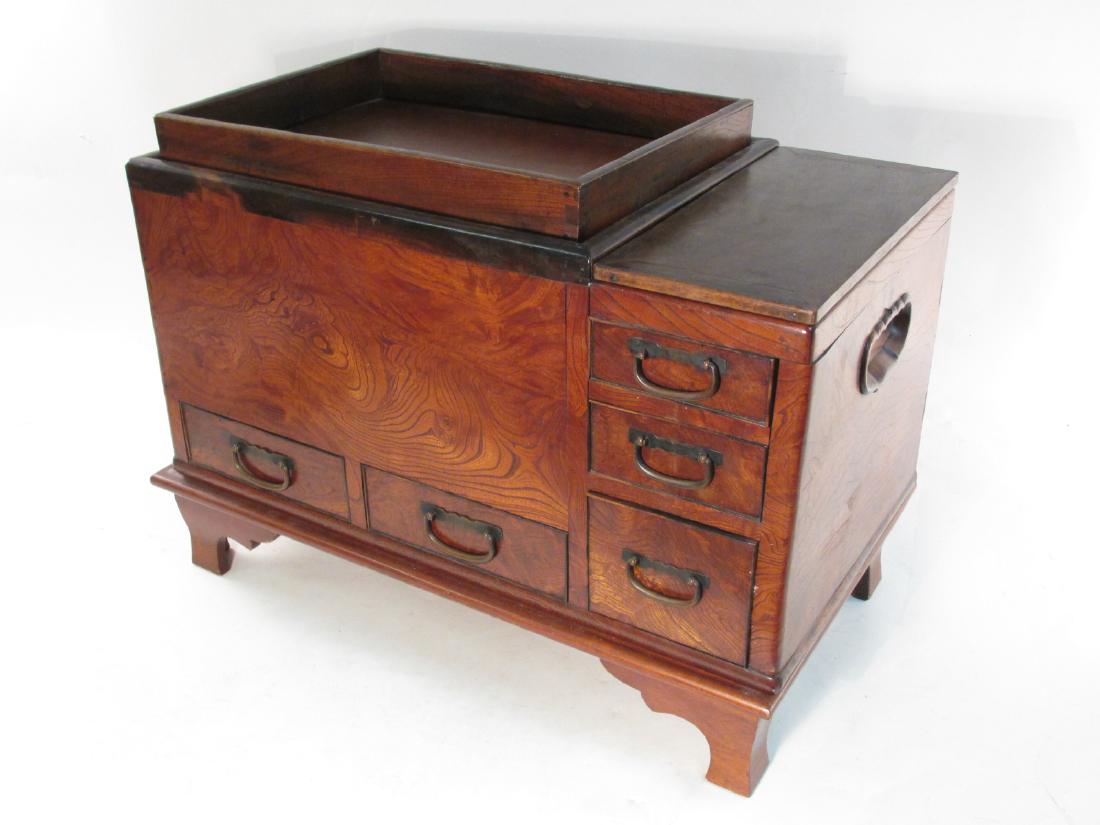 ANTIQUE JAPANESE BURLED ZELKOVA WOOD HIBACHI TABLE