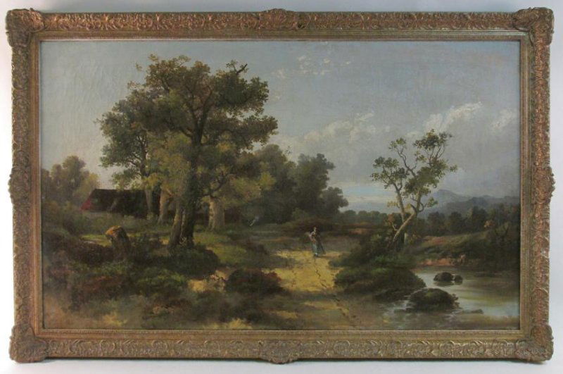 ANTIQUE OIL ON CANVAS LANDSCAPE PAINTING: FRANKL (1 of 10)