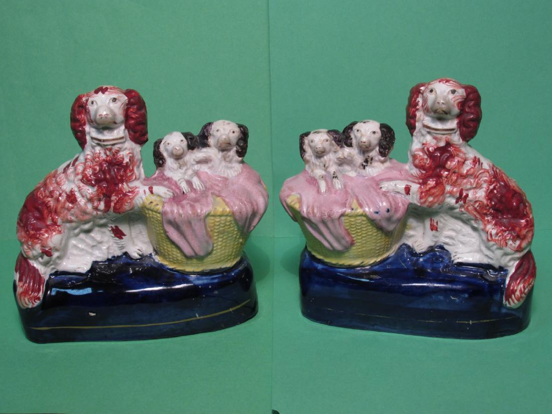PAIR 19TH C STAFFORDSHIRE SPANIELS W/ PUPS FIGURES (1 of 6)