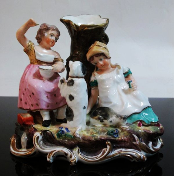 19TH C STAFFORDSHIRE FIGURAL GROUP SPILL VASE (1 of 6)