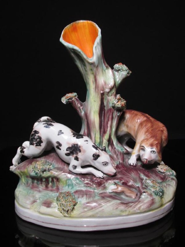 19TH C STAFFORDSHIRE PORCELAIN HUNTING DOG GROUP (1 of 7)