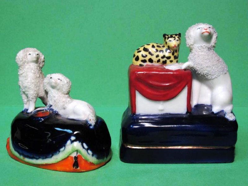 TWO MINIATURE STAFFORDSHIRE PORCELAIN INKWELLS (1 of 13)