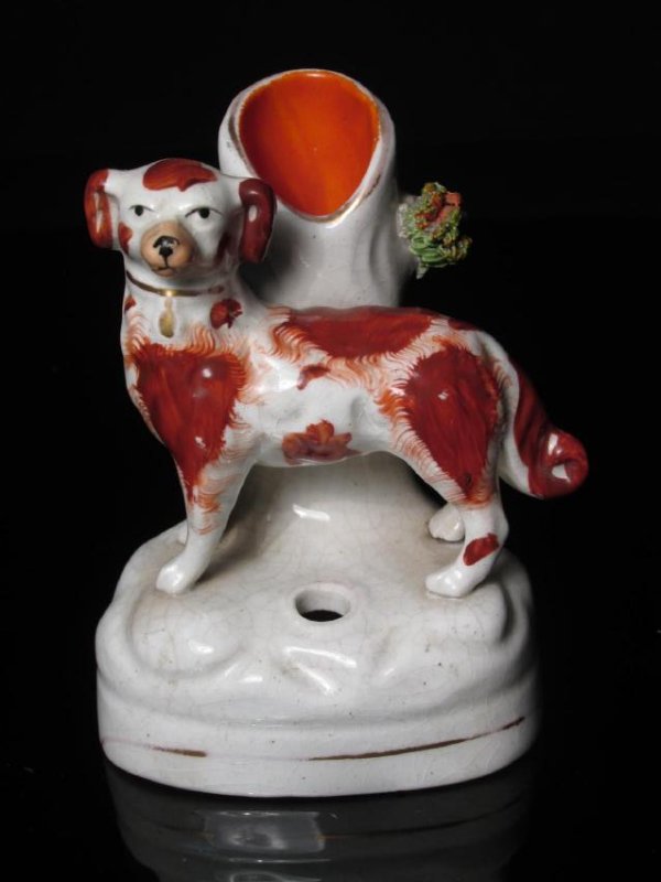 19TH C STAFFORDSHIRE SPANIEL INKWELL SPILL VASE (1 of 6)