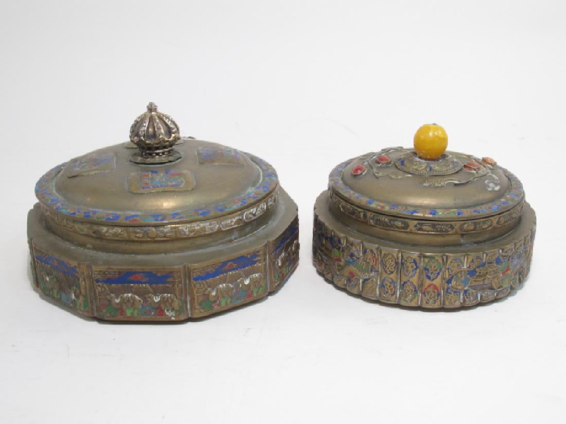 TWO ANTIQUE CHINESE ENAMELED BRASS COVERED JARS (1 of 10)