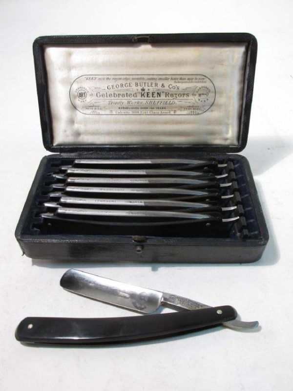 GEORGE BUTLER & CO "KEEN" 7-DAY STRAIGHT RAZOR SET (1 of 7)