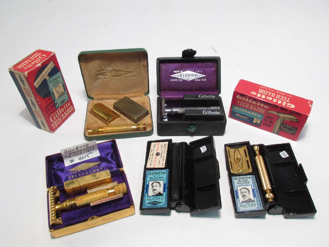 SEVEN ASSORTED VINTAGE GILLETTE SAFETY RAZORS (1 of 8)