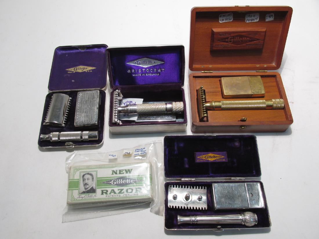 FIVE VINTAGE GILLETTE COLLECTABLE SAFETY RAZORS (1 of 6)