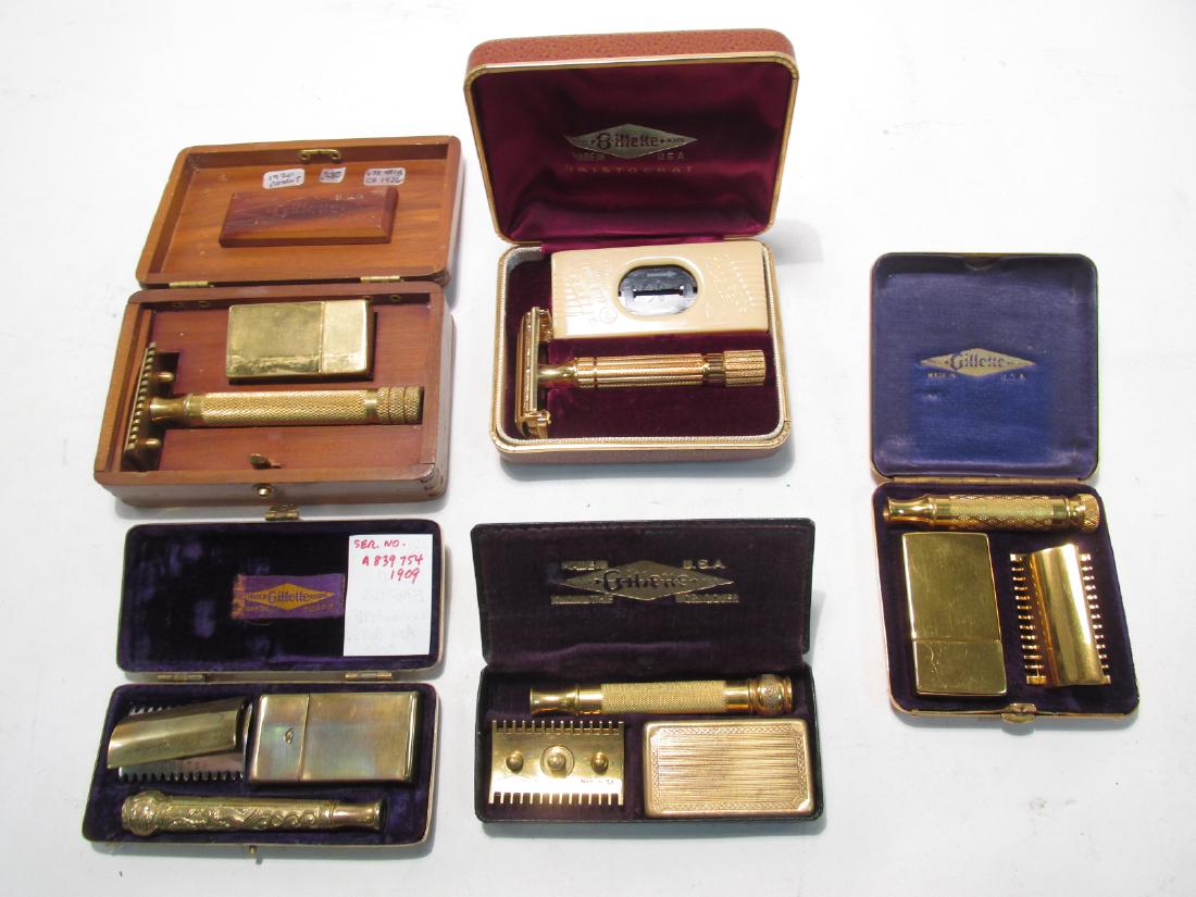 FIVE VINTAGE GILLETTE COLLECTABLE SAFETY RAZORS (1 of 8)