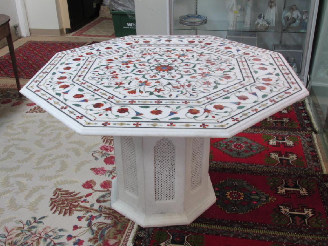 LARGE INDIAN INLAID MARBLE MOSAIC TABLE (1 of 10)