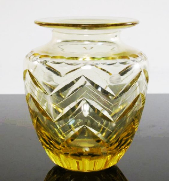 CZECHOSLOVAKIAN CUT AMBER ART GLASS VASE (1 of 7)
