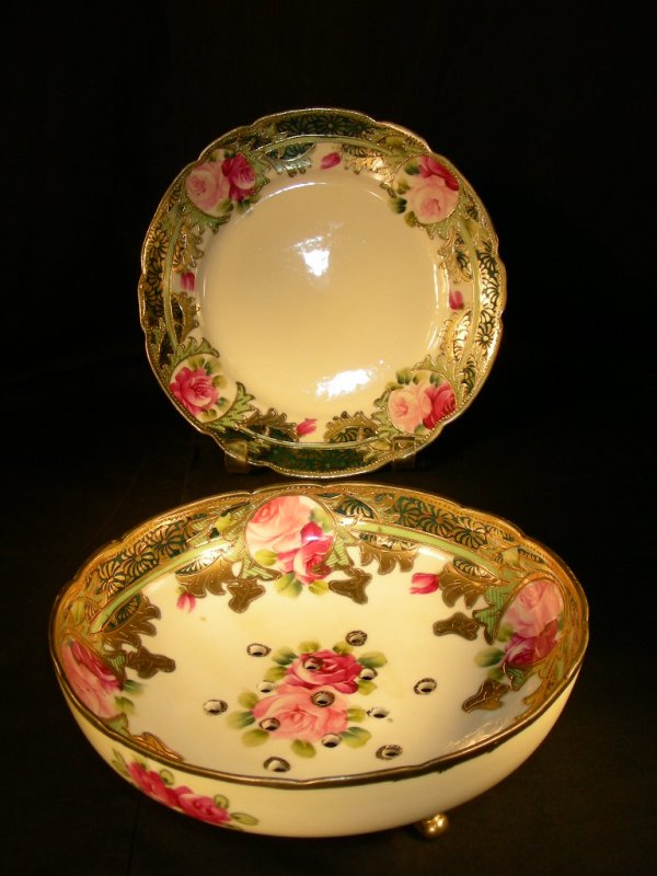 499 NIPPON PORCELAIN BERRY STRAINER BOWL UNDER PLATE