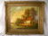 643: ANTIQUE OIL CANVAS PAINTING FARM ON POND SIGNED